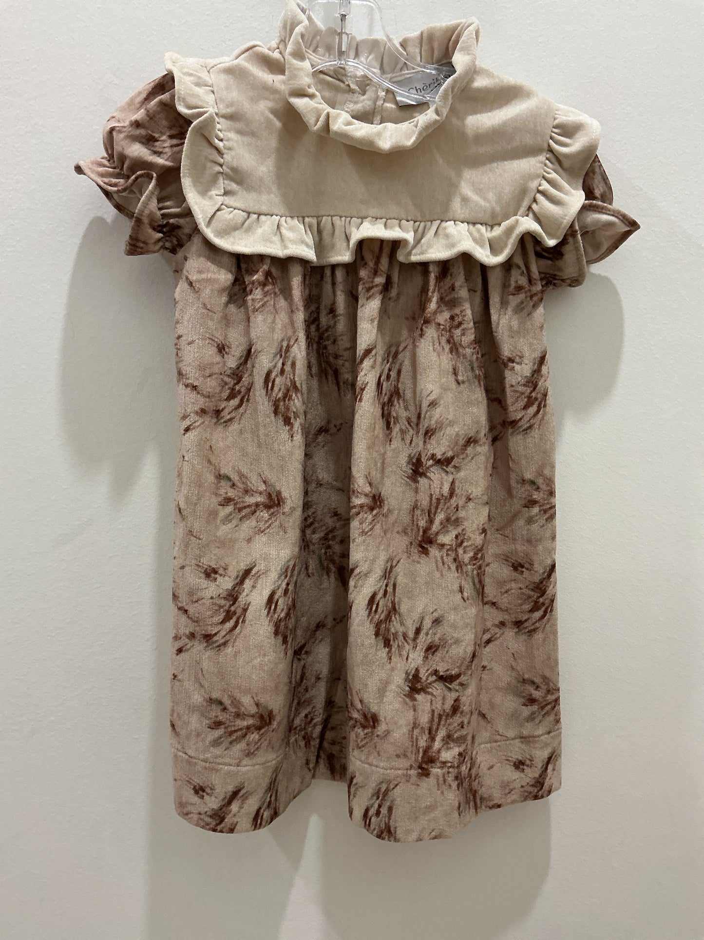 Velour with Square Bib and Ruffle Dress