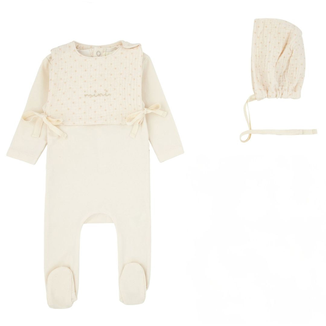 Polka Dot Cream Bib Footie