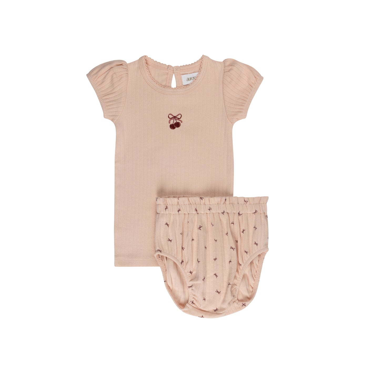 Pointelle Bow Print Collection Tshirt + Bloomer