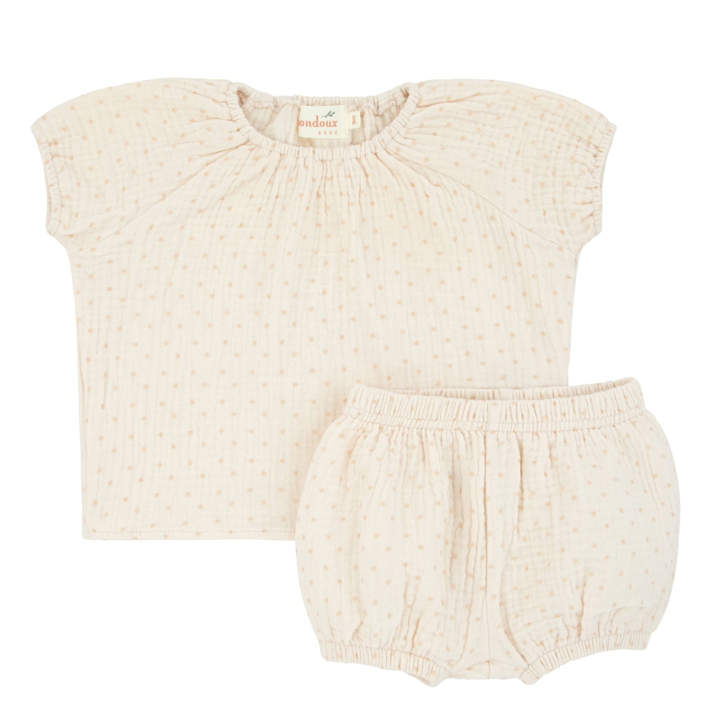 Polka Dot White/Tan Short 2pcs Set