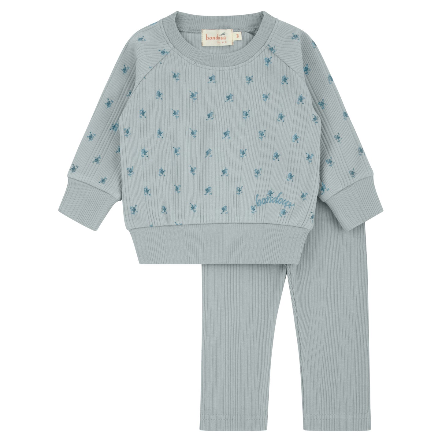 Floral Ribbed Soft Blue 2 Pcs Set