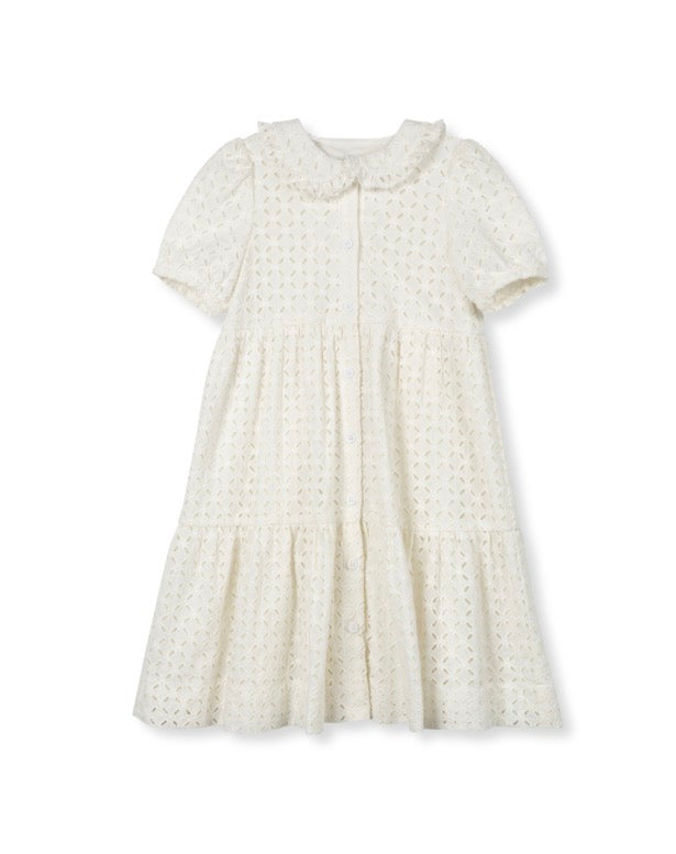 Eyelet Tiered Collared Dress