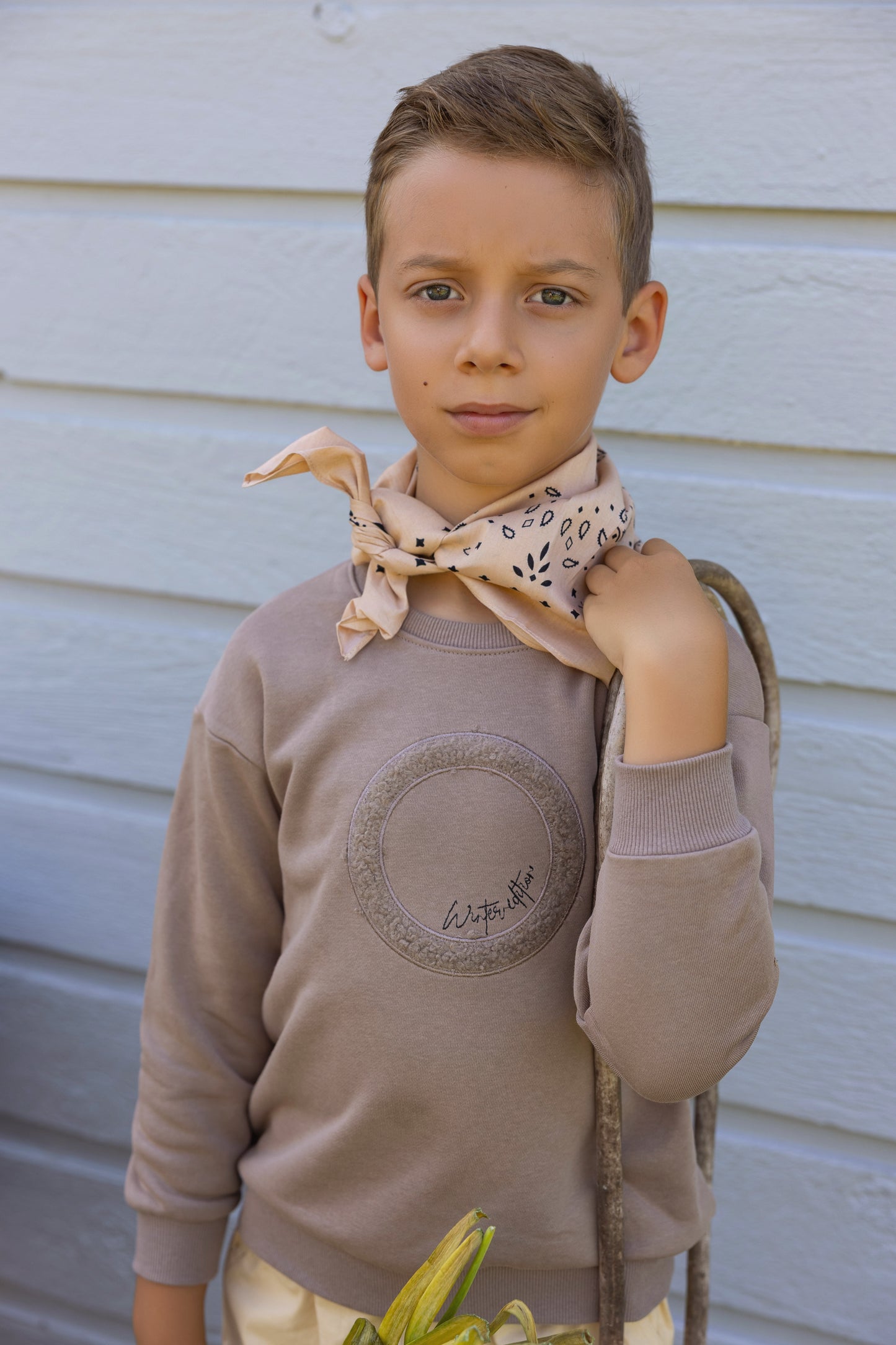Sherpa Embroidery Taupe Top