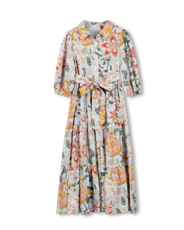 Floral Tiered Midi Button Down Dress
