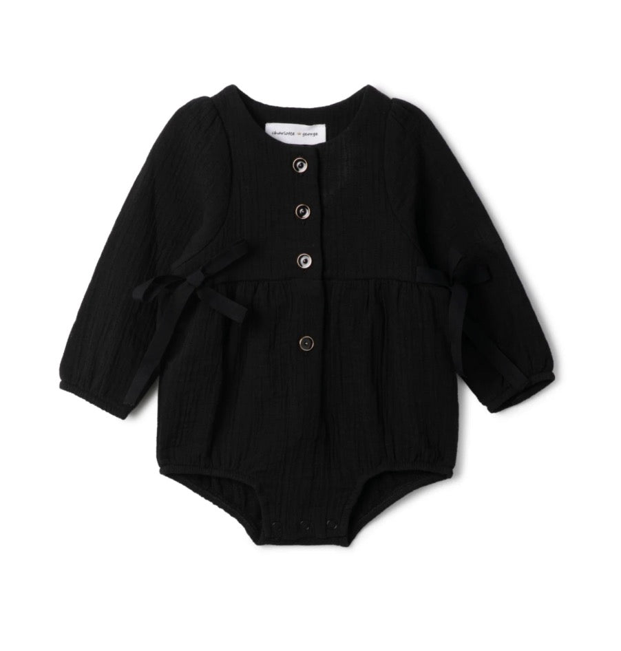 Baby onesie with woven fabric