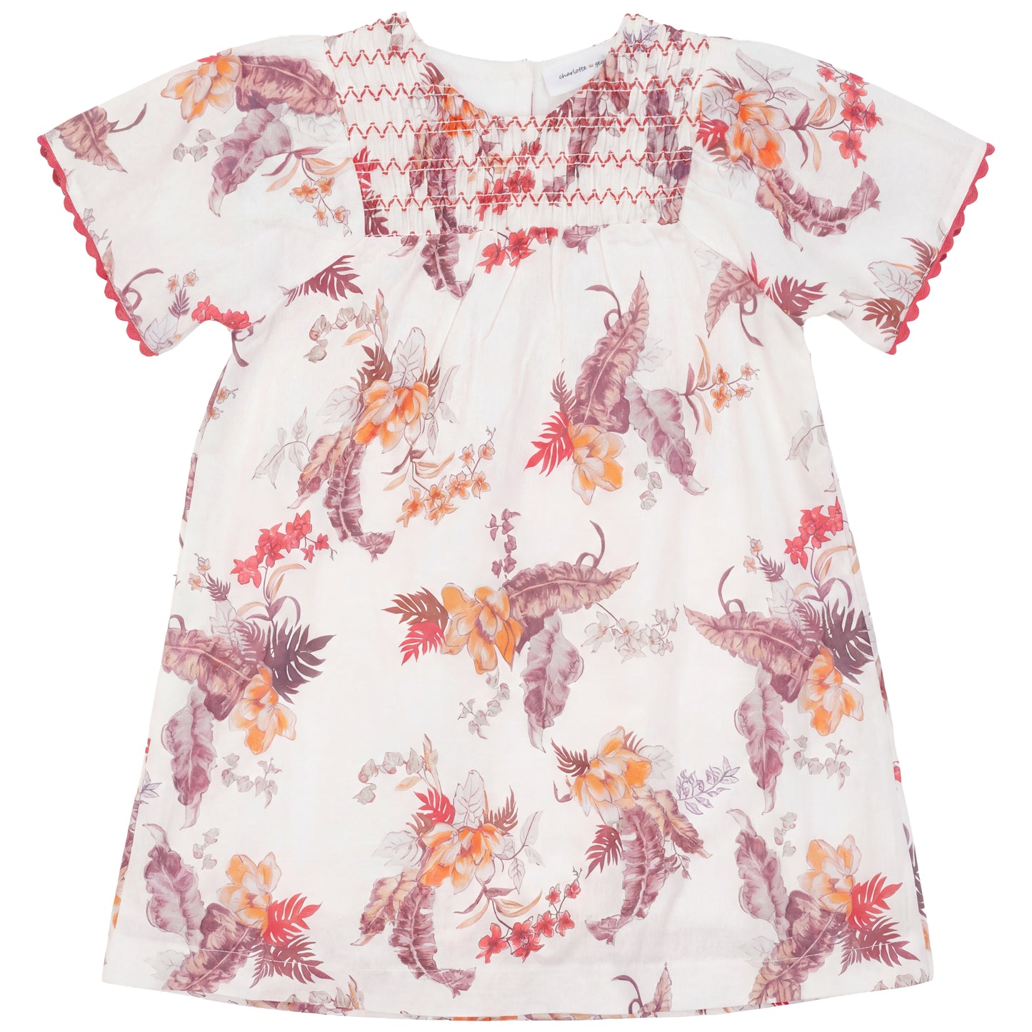 Girls Floral Print Dress With Smocked Yoke