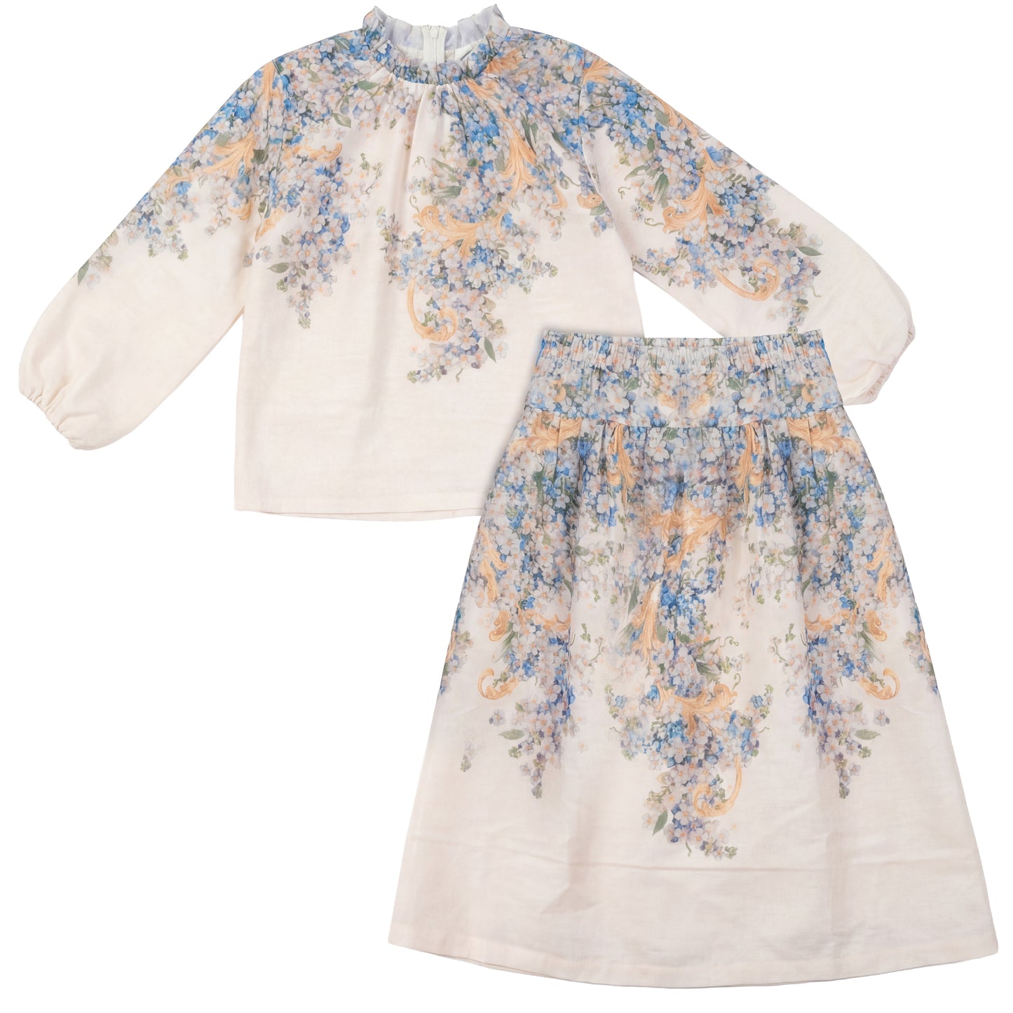 Girls Boarder Floral Blouse And Skirt Set