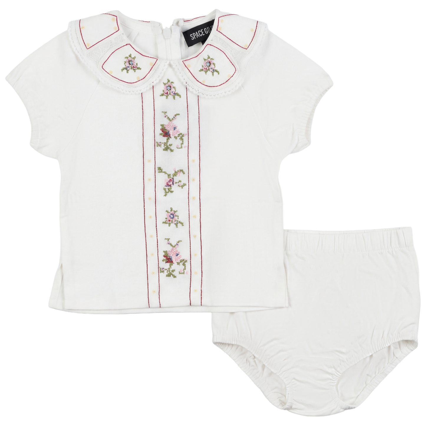 Baby Girls Embroidery Floral Front Colomn 2 Pc