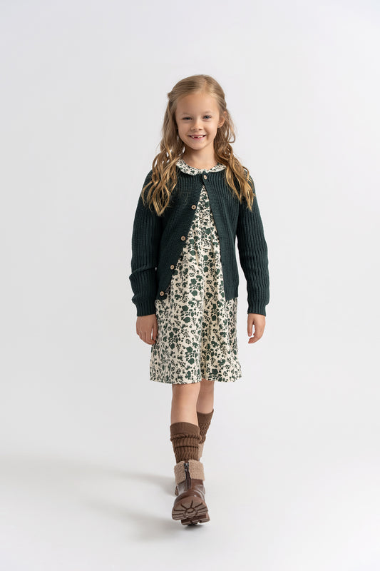 Flannel Green Flowers Dress