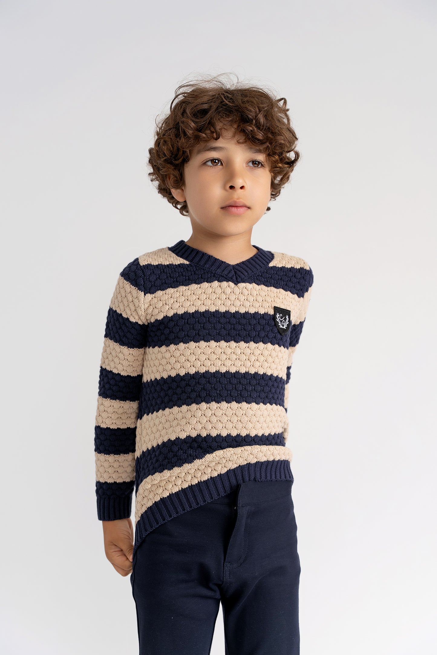 Stripe Knit V Neck Sweater
