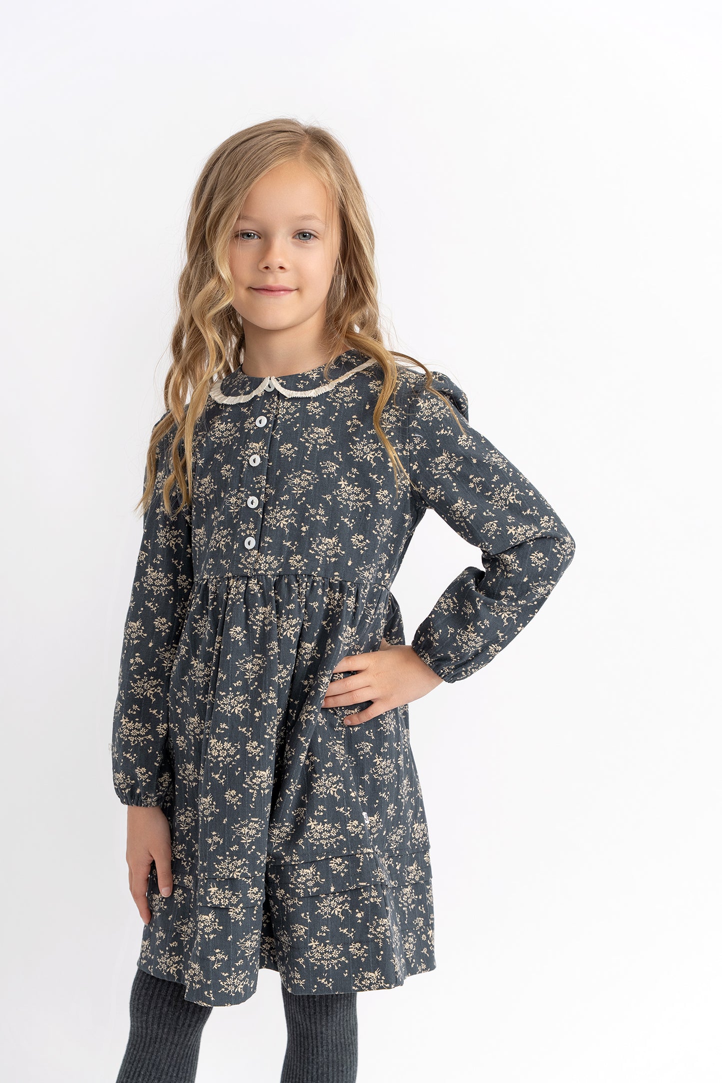 Flower Dress With Trim Collar