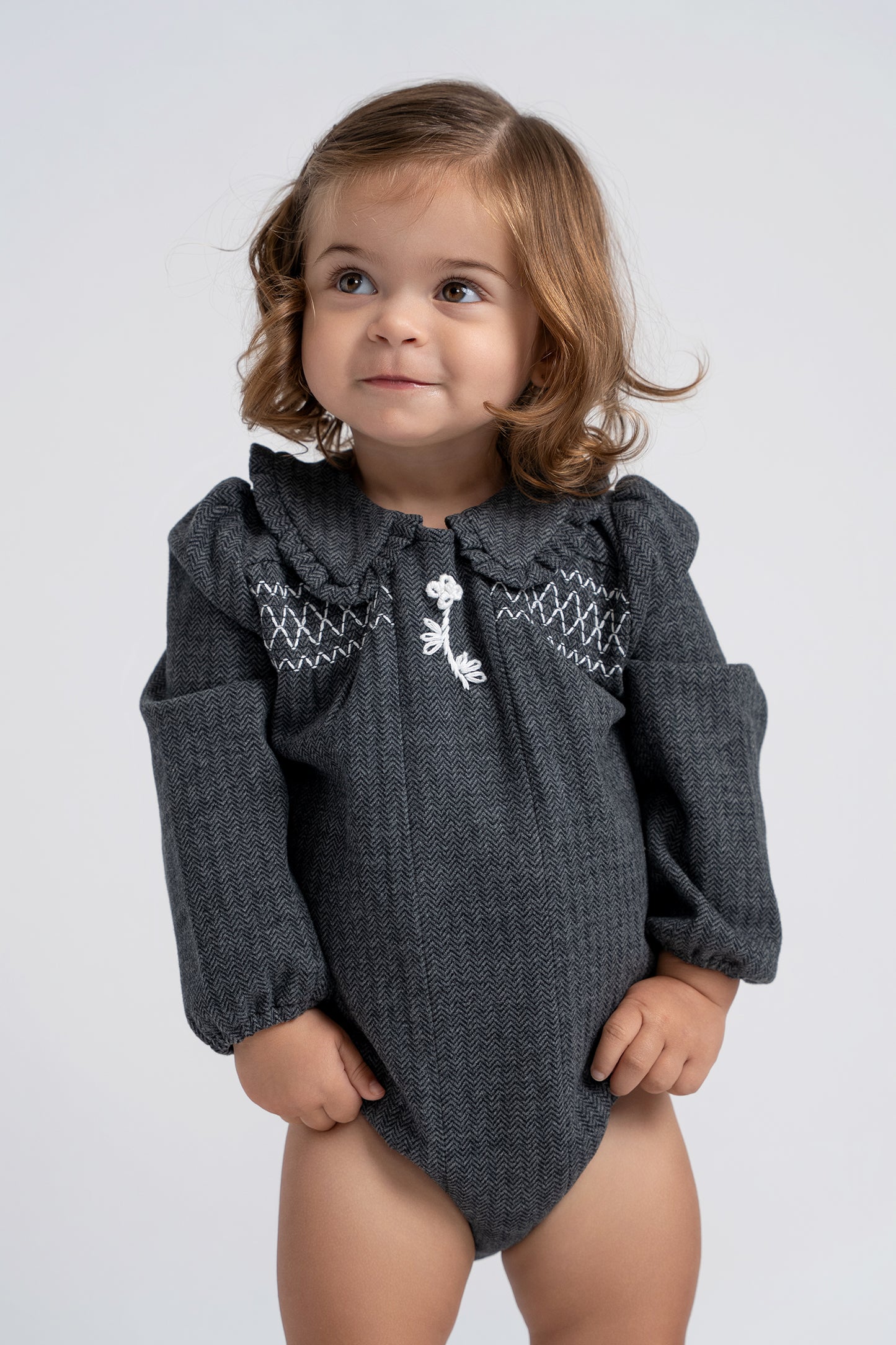 Baby Girl Stretch Herringbone Bubble