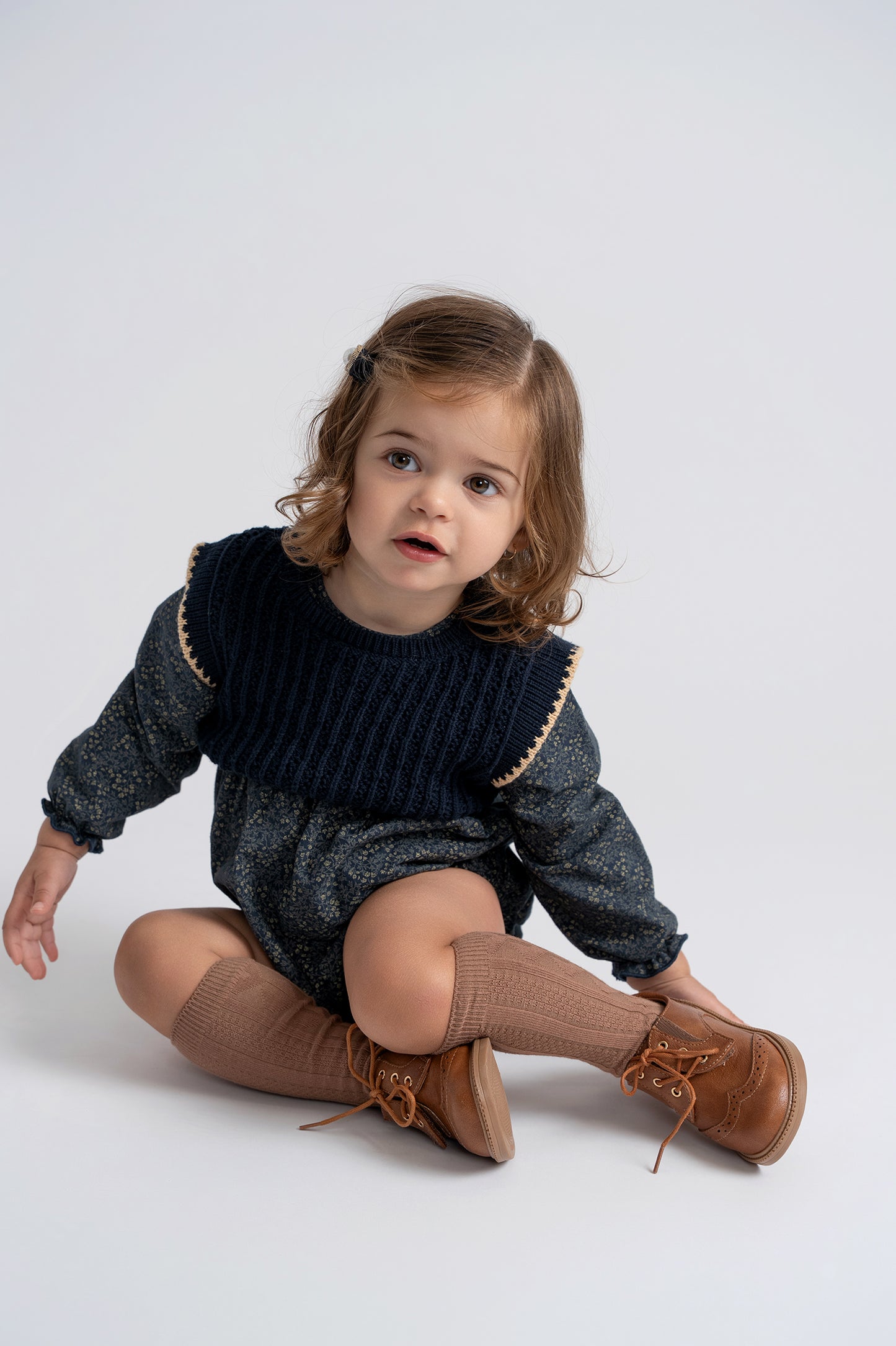 Baby Girl Woven Bubble With Removable Knit Vest