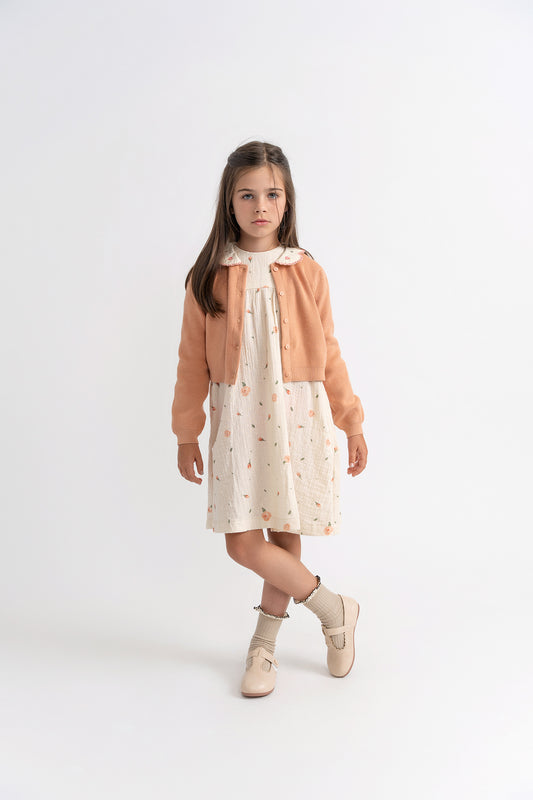 Girls floral gauze dress with cardigan 