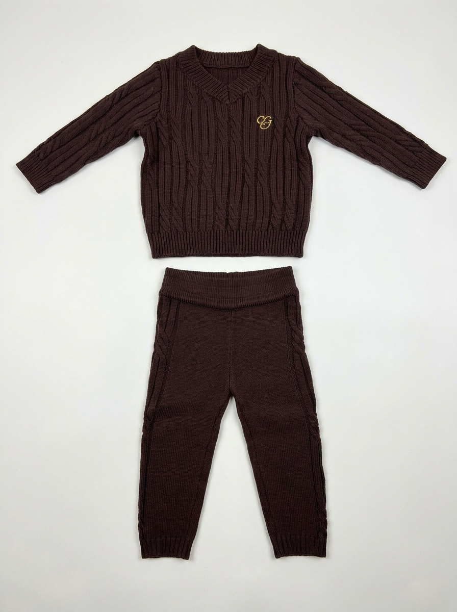 Boys V Neck Knitted Cable Top With Leggings