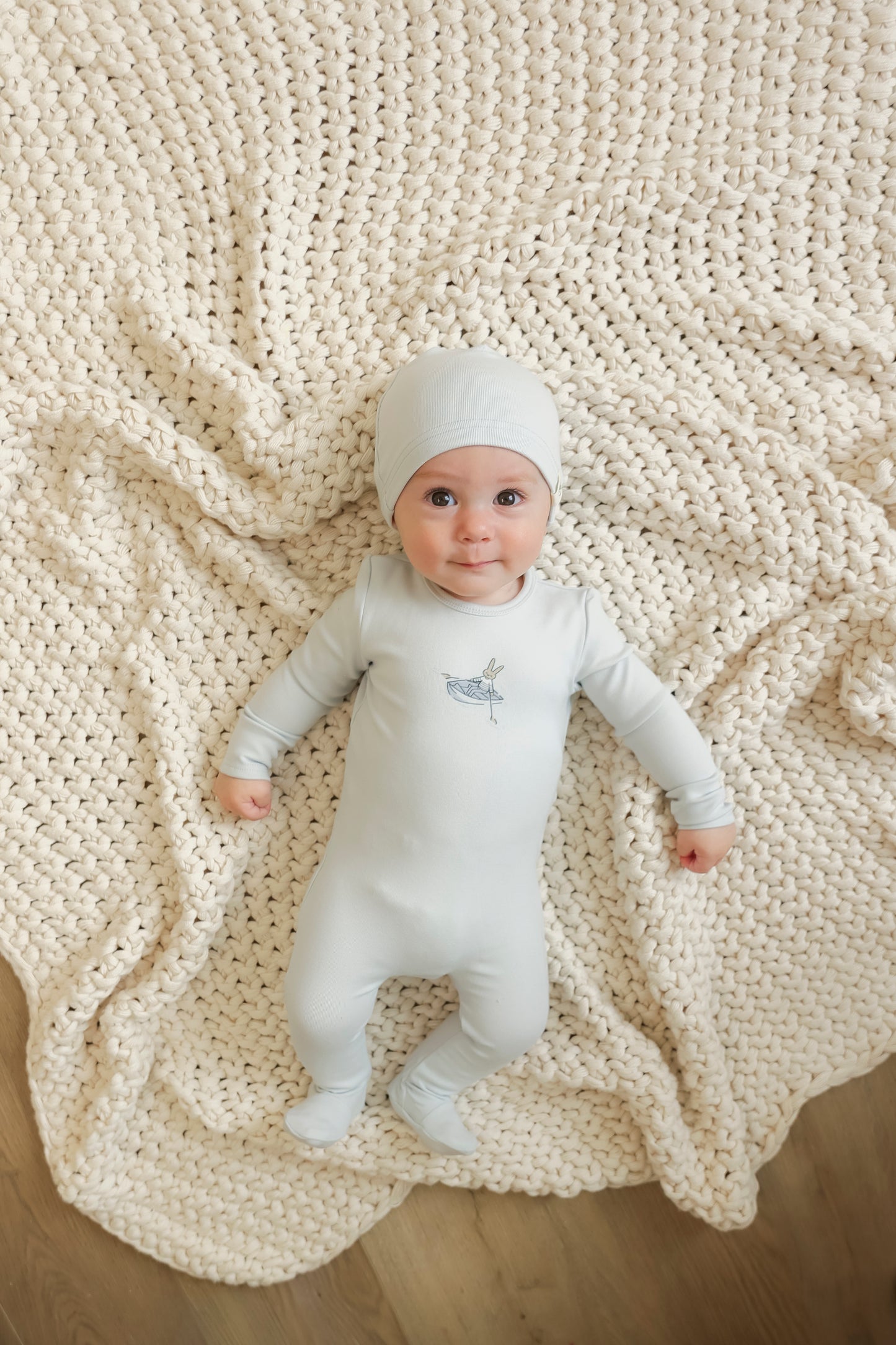 Boys "Sail Boat Bunny" Print Onesie With Hat