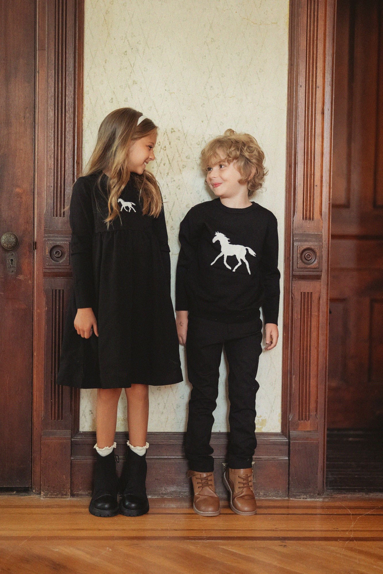 Girls Knit And Fleece Dress With Horse Jacquard