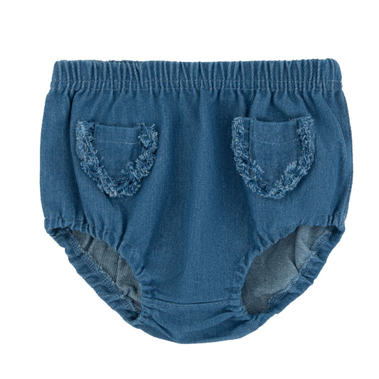 Basic Frayed Pockets Denim Blue Bloomer