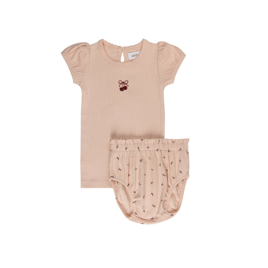 Pointelle Bow Print Collection Tshirt + Bloomer