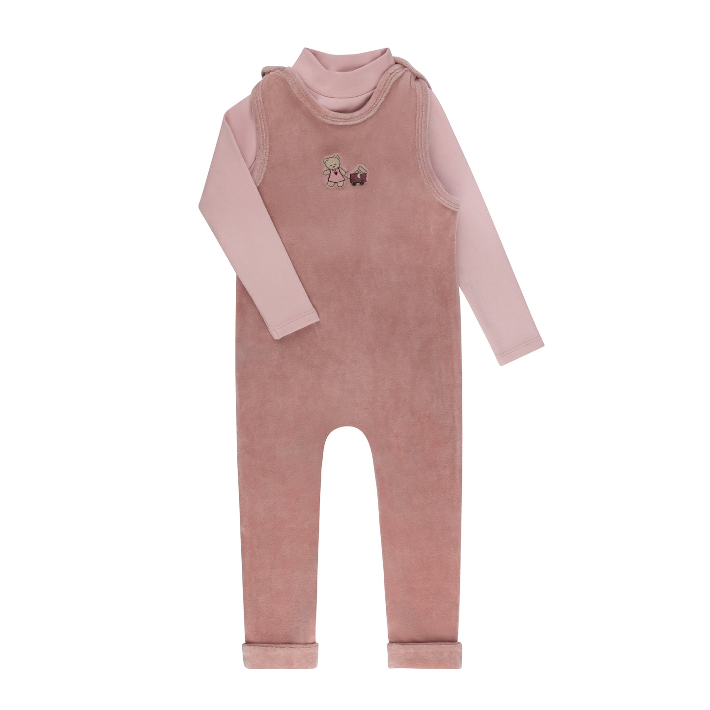 Embroidered Bear Mockneck Bodysuit & Overall