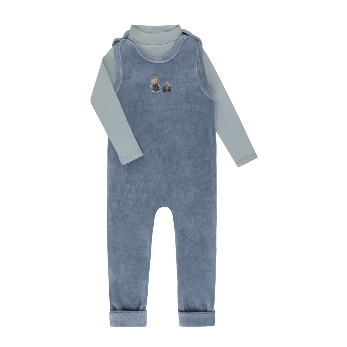 Embroidered Bear Mockneck Bodysuit & Overall