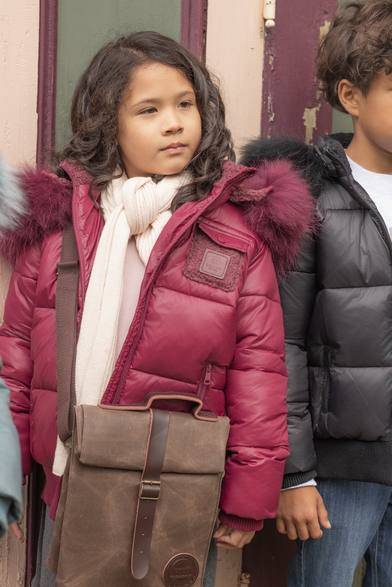 Leather Patch Sherpa Pocket Plum Jacket