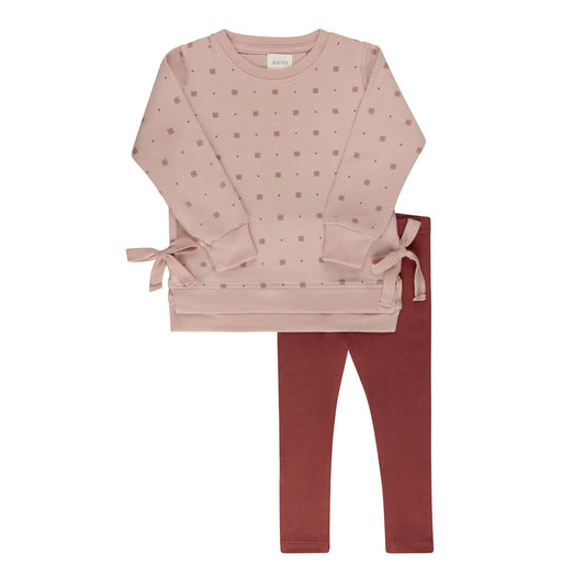 Geometric floral 2-piece baby set: pink sweatshirt and matching pants, long sleeves