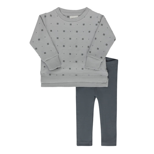 Geometric floral 2-piece baby set: gray sweatshirt with small pattern and dark pants