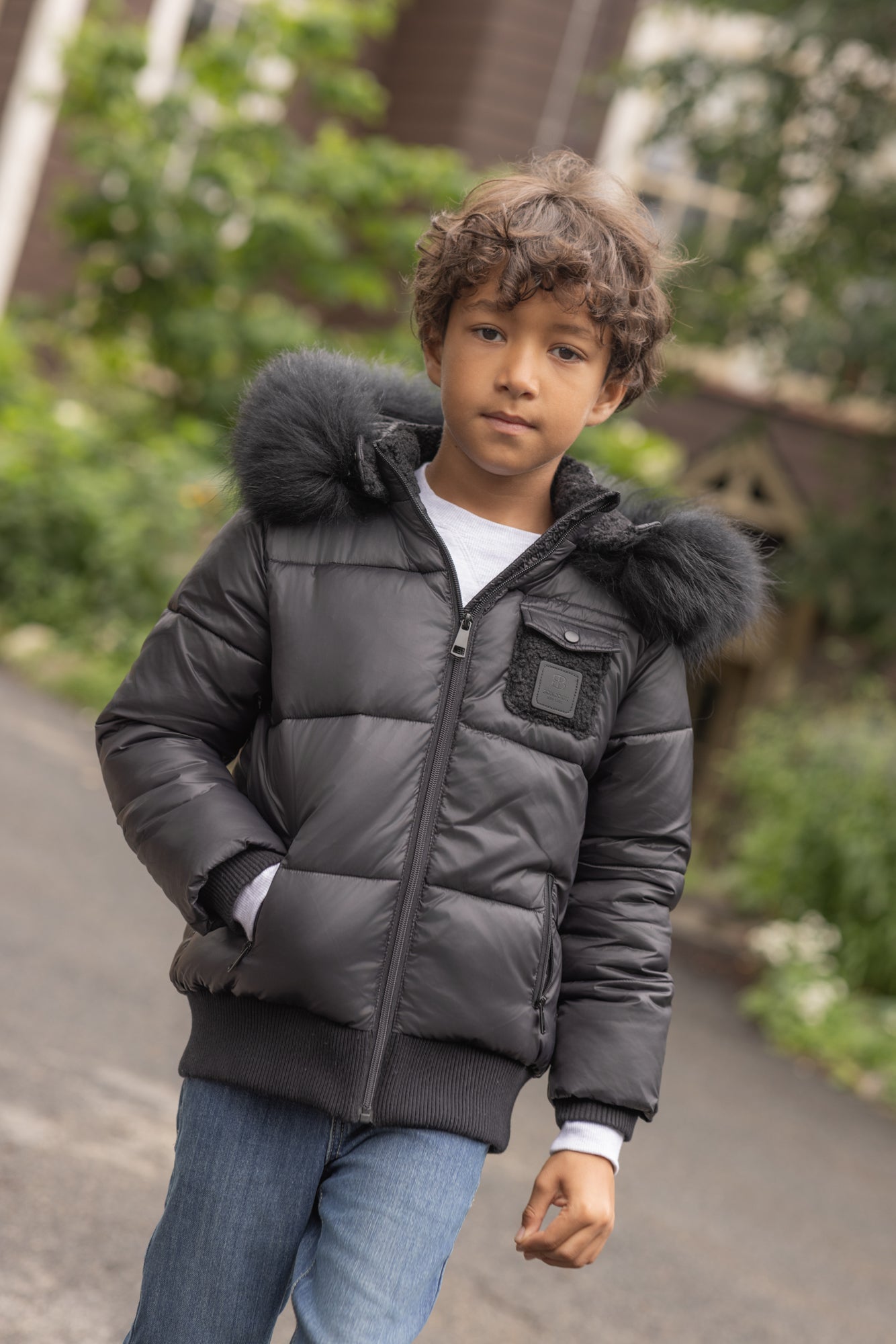 Leather Patch Sherpa Pocket Black Jacket