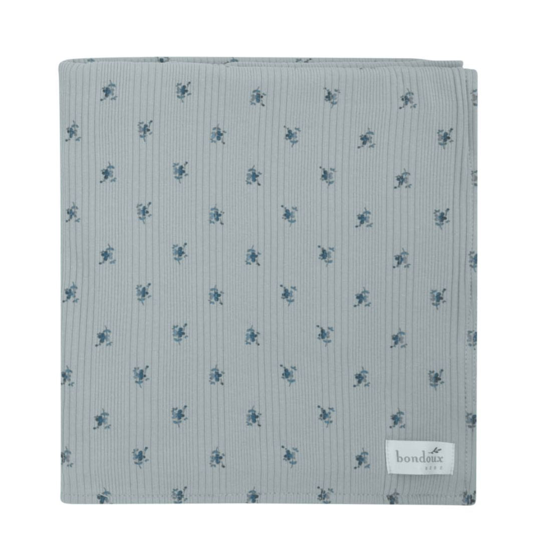 Floral Ribbed Soft Blue Blanket
