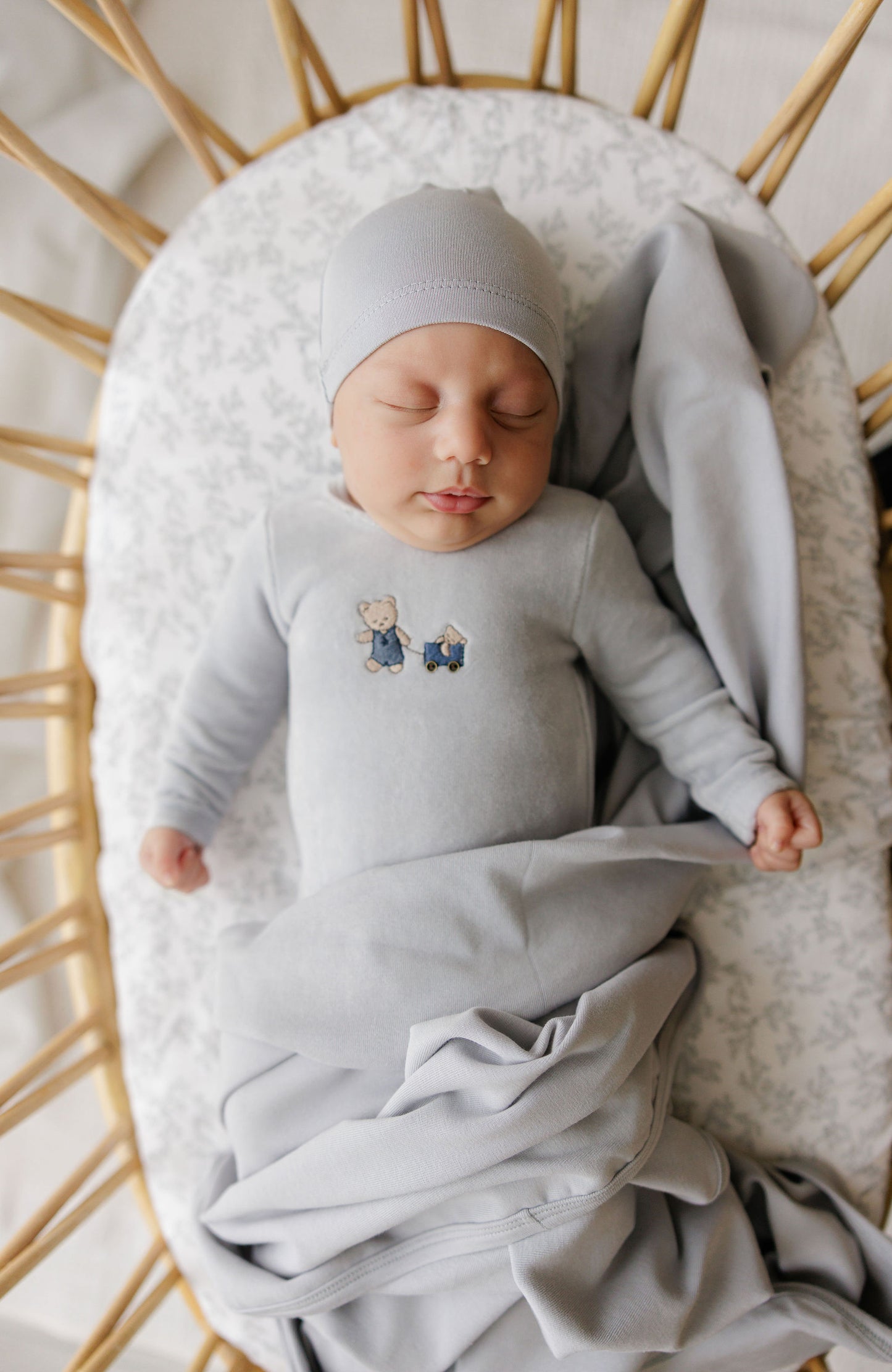 Embroidered Bear Footie + Beanie