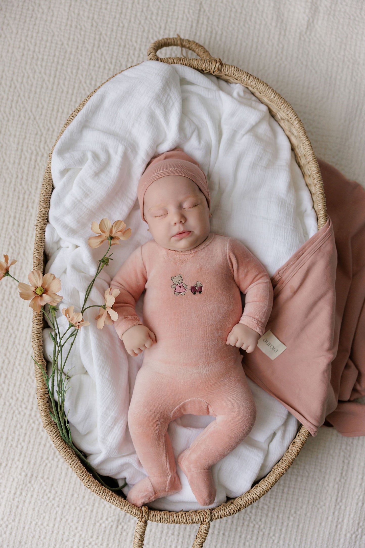 Embroidered Bear Footie + Beanie