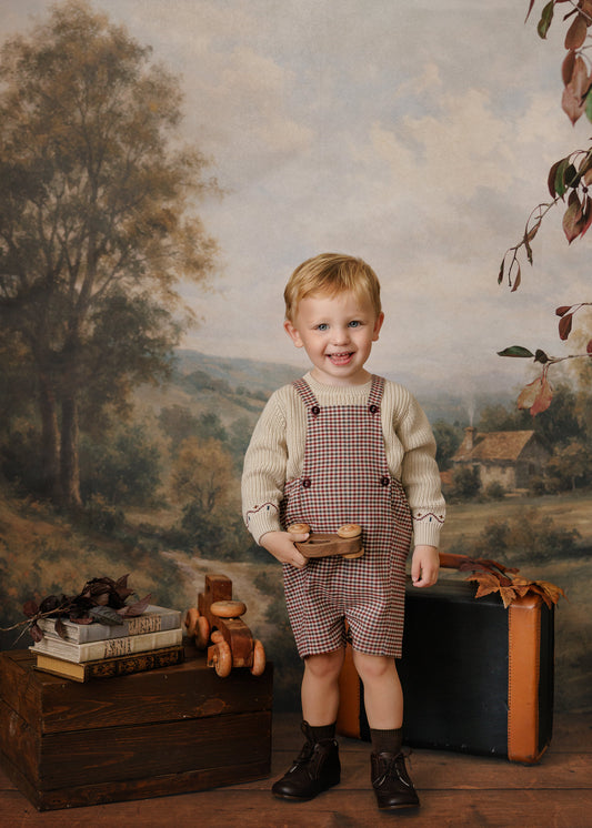 Plaid Overall with Velvet Buttons