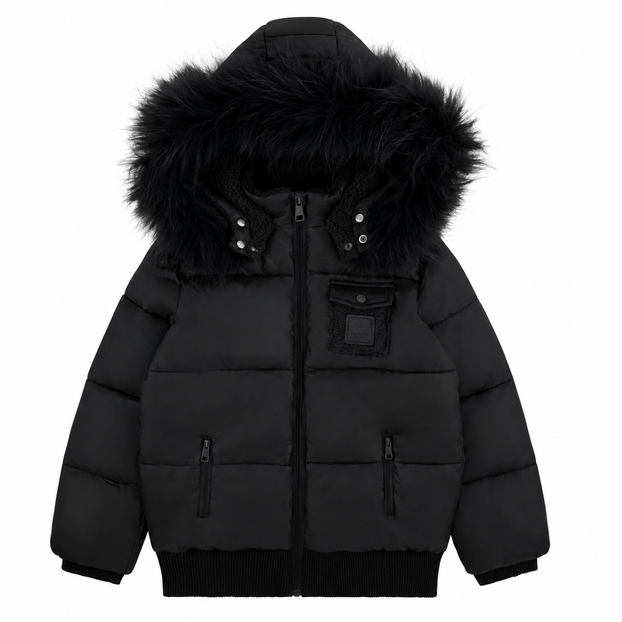 Leather Patch Sherpa Pocket Black Jacket
