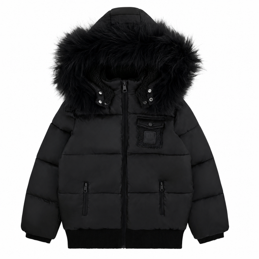 Leather Patch Sherpa Pocket Black Jacket