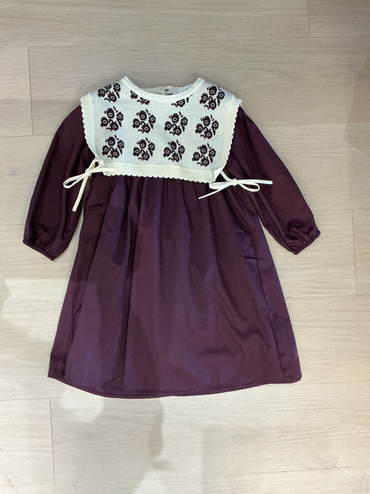 Plum dress with knit bib vest