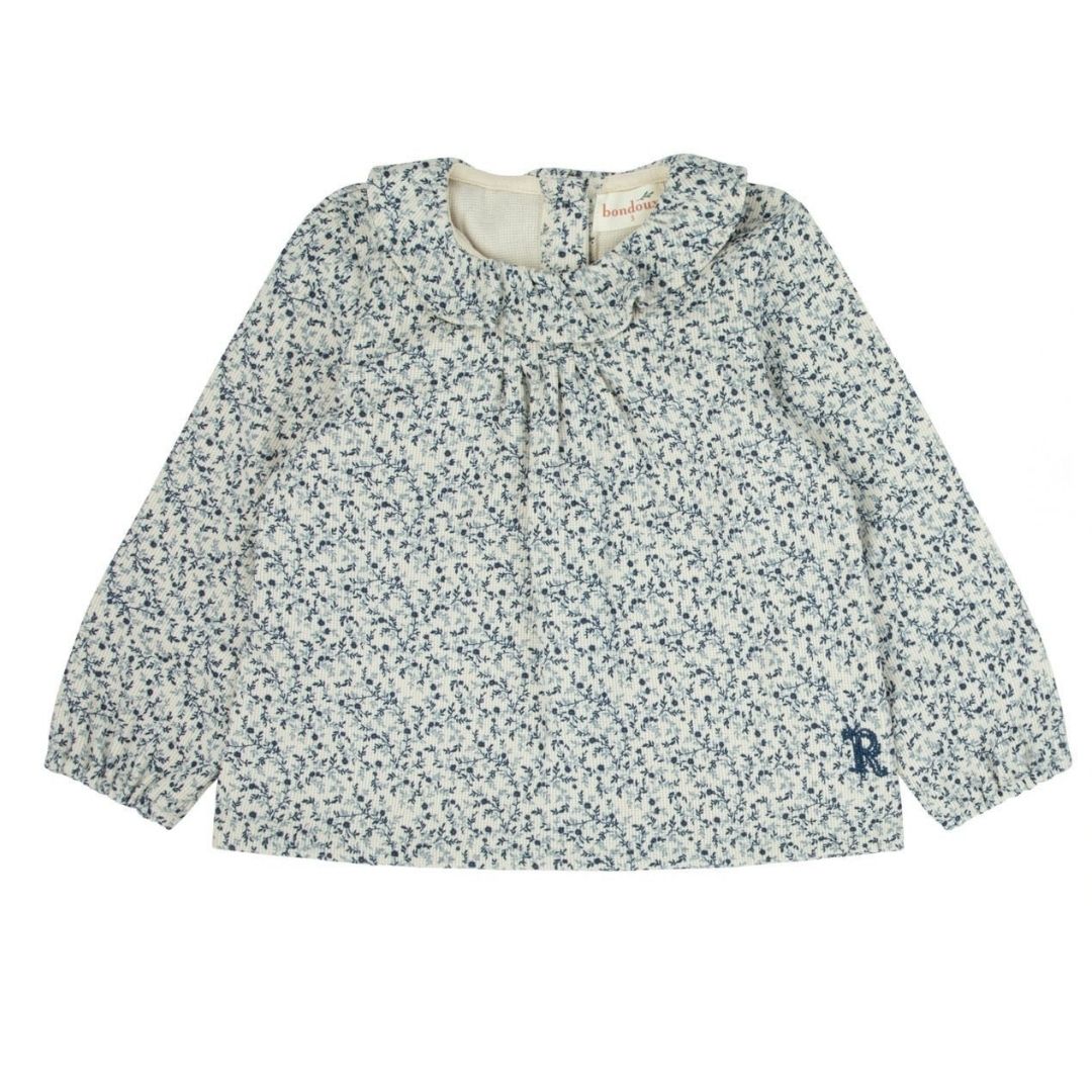 Corduroy Navy Print Girls Ruffle Top