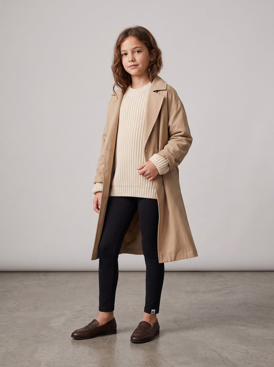 Cotton long leggings in dark color, full-length fitted bottoms