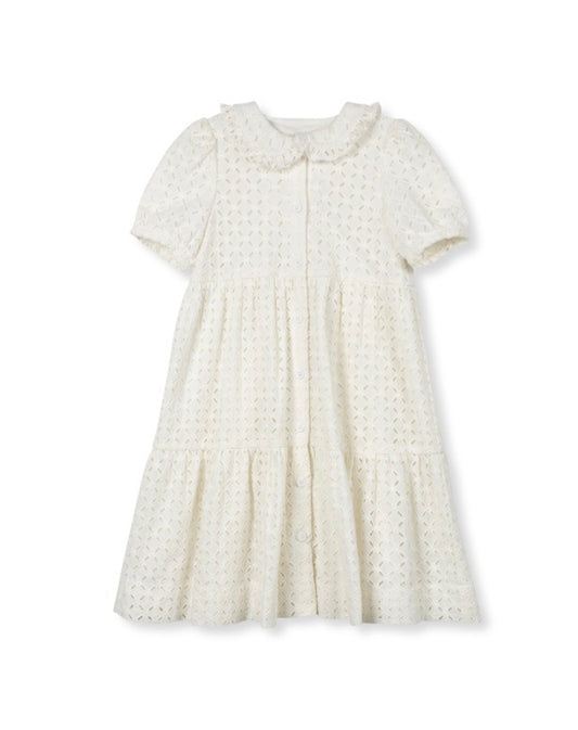 Eyelet Tiered Collared Dress