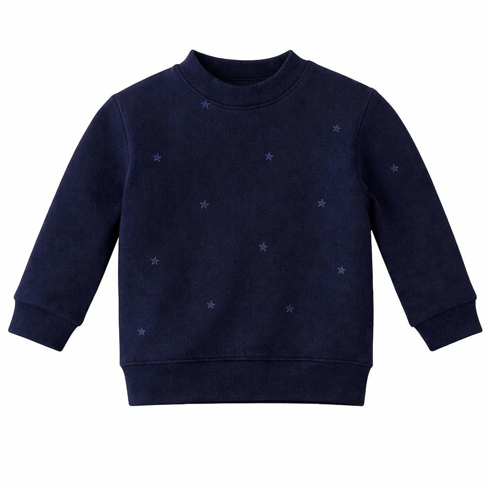 Boys' navy star print sweatshirt, crew neck, long sleeves, pullover style
