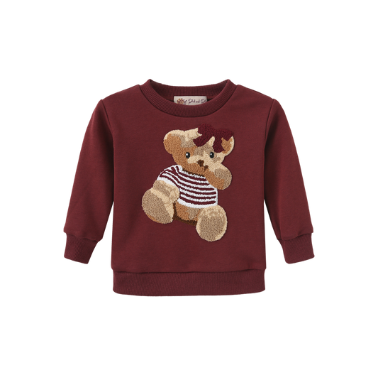 Sherpa Bow Bear Patch Sweatshirt Set