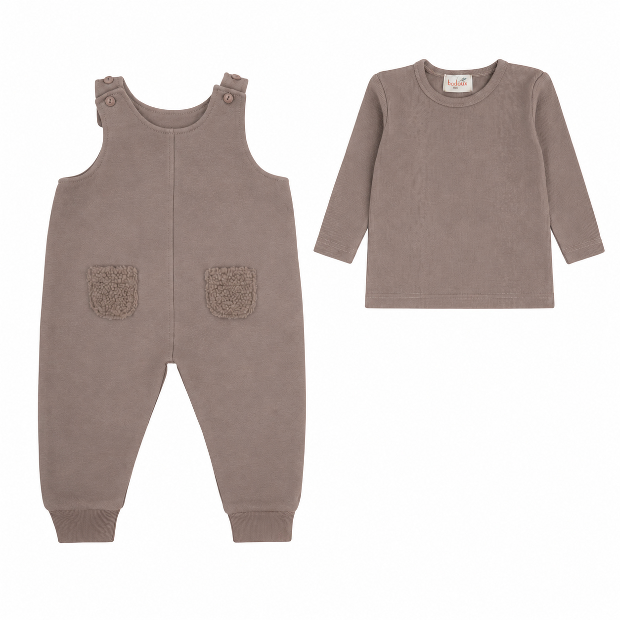 Sherpa Embroidery Taupe Romper Set