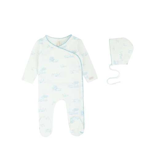 Toile All Print Kimono Footie - Blue