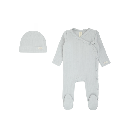Pointelle Footie & Beanie Set – Soft Blue