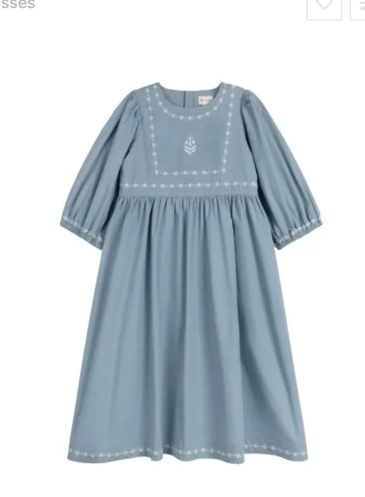 Embroidered Trim Collection Dress 3/4 Sleeve