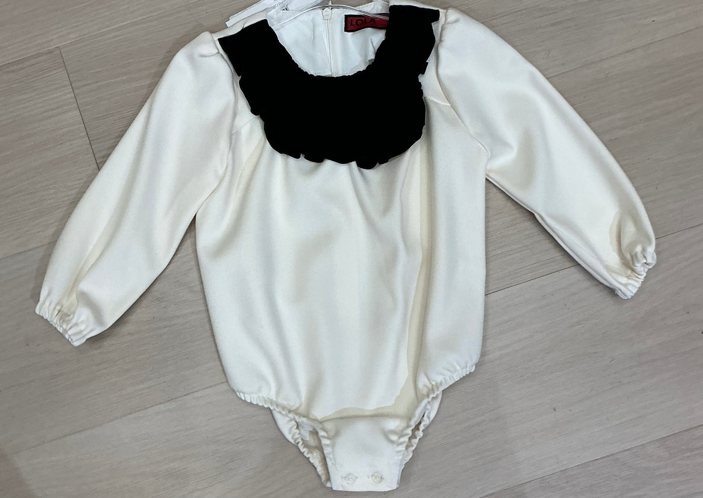 Baby romper with contrast top smoking ruffles back zipper ￼