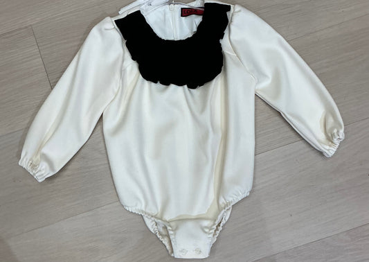 Baby romper with contrast top smoking ruffles back zipper ￼