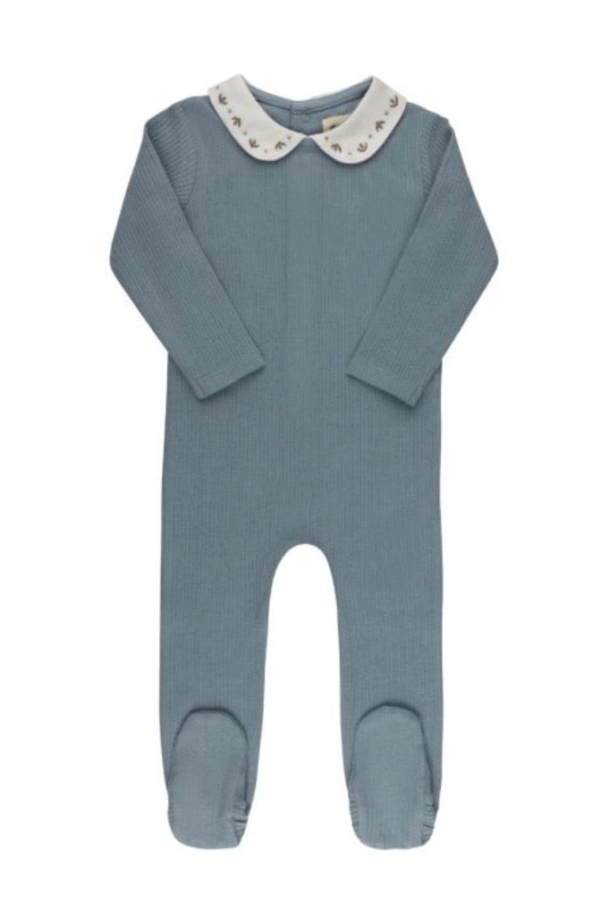 Embroidered Trim Collection Footie + Bonnet