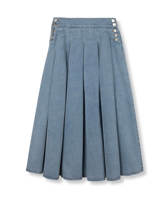 Grace Pleated Stretch Denim Maxi Skirt