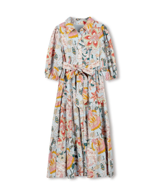 Floral Tiered Midi Button Down Dress